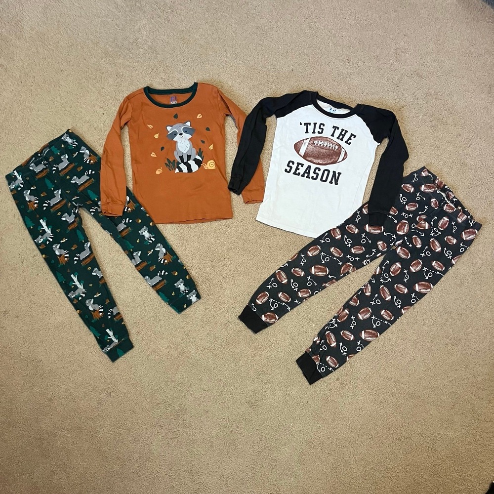 Children's Place Boys 5T Pajama Sets (2) 4 Piece Lot Fall Raccoon & Football